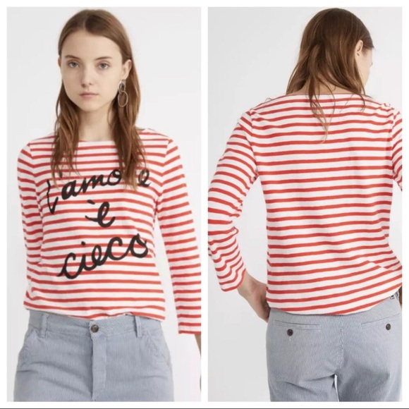 J. Crew L’amore è Cieco red and white striped boatneck 3/4 sleeve top, Large - Picture 4 of 12
